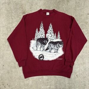 Vintage Burgundy Wolf Nature Crewneck Sweatshirt Comfy Cottage‎ Medium